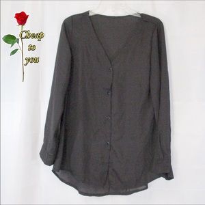 BLACK SHEER LONG SLEEVE TOP SIZE XL
